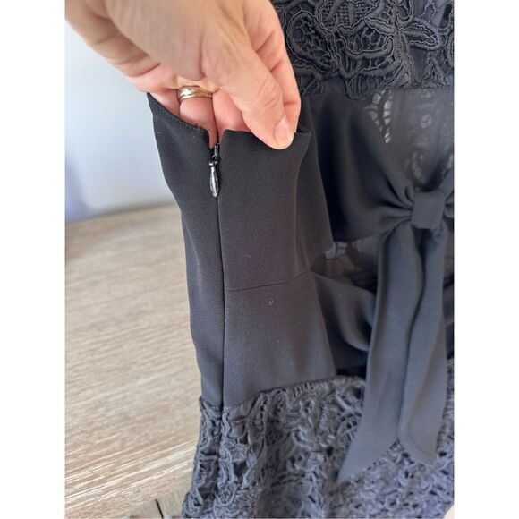 SACHIN & BABI NOIR Black Floral Lace Sheath Mini Dress Double Back Bow Tie Wome - Picture 5 of 13